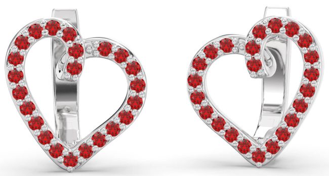 Ruby Platinum Heart Stud Earrings