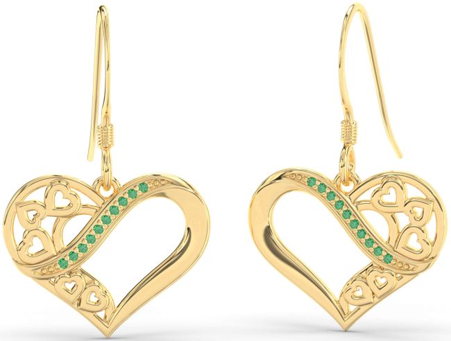 Emerald Gold Heart Dangle Earrings