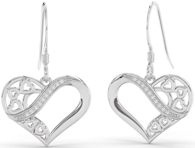 Diamond Platinum Heart Dangle Earrings
