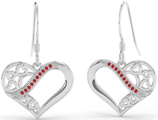 Ruby Platinum Heart Dangle Earrings