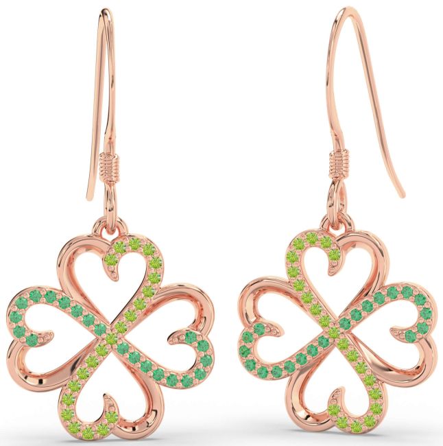 Emerald & Peridot Rose Gold Silver Clover Dangle Earrings