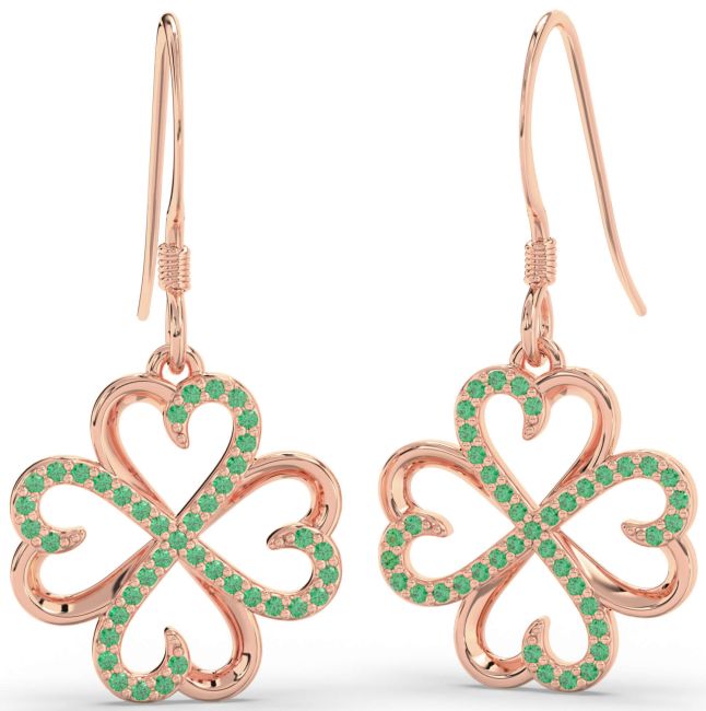 Emerald Rose Gold Clover Dangle Earrings