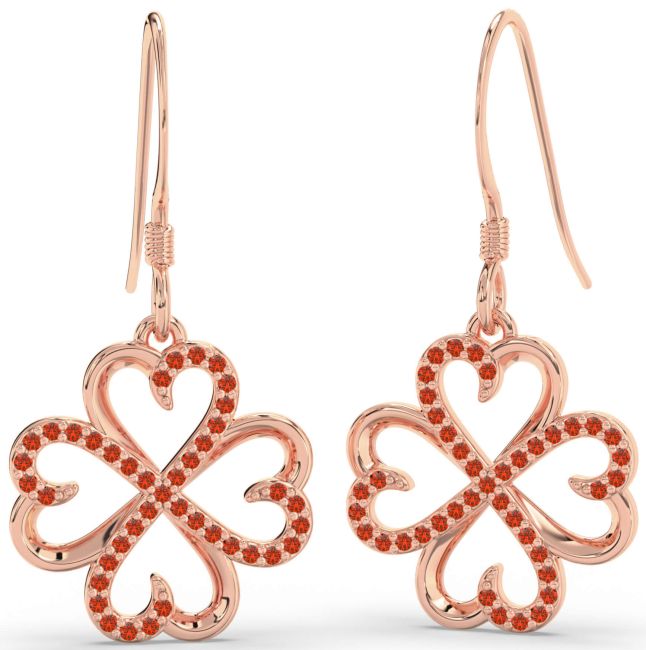 Fire Opal Rose Gold Clover Dangle Earrings