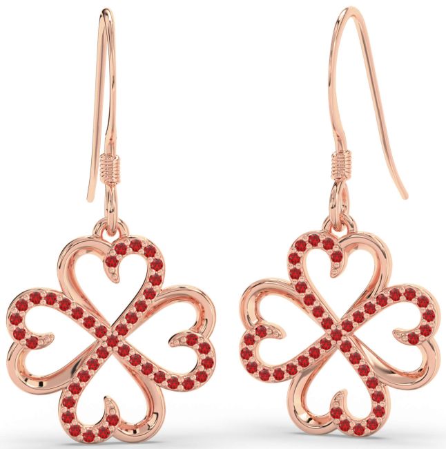 Ruby Rose Gold Silver Clover Dangle Earrings