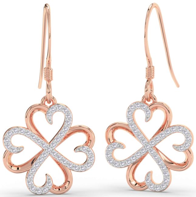 Salt & Pepper Diamond Rose Gold Clover Dangle Earrings