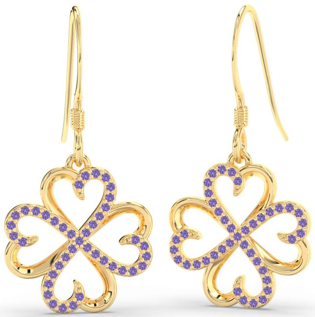 Alexandrite Gold Silver Clover Dangle Earrings