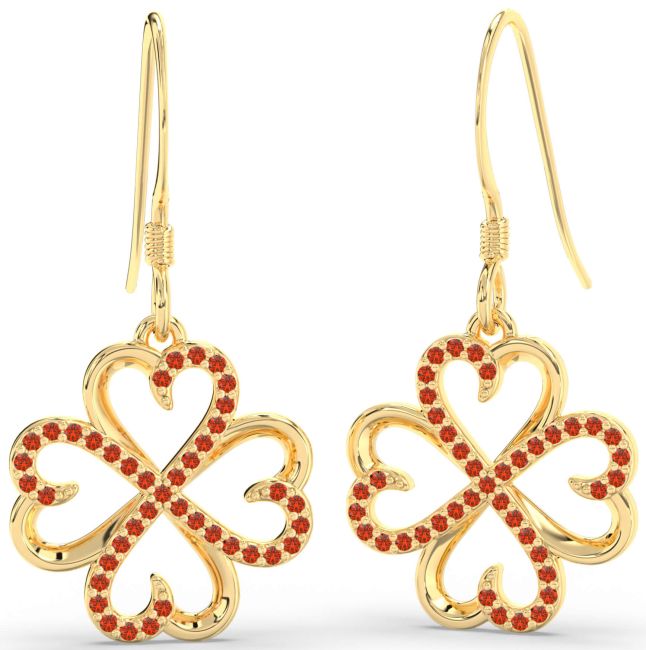 Fire Opal Gold Clover Dangle Earrings