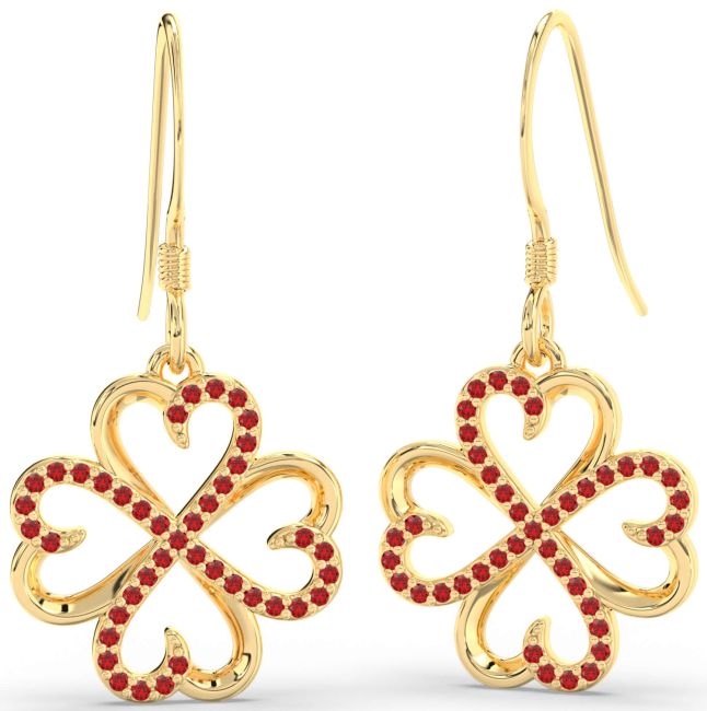 Ruby Gold Silver Clover Dangle Earrings