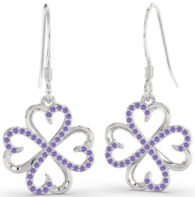 Alexandrite Silver Clover Dangle Earrings