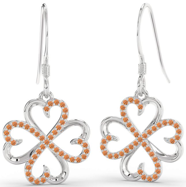 Citrine Silver Clover Dangle Earrings