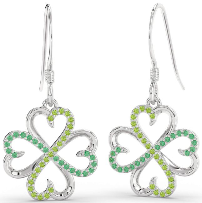 Emerald & Peridot Platinum Clover Dangle Earrings