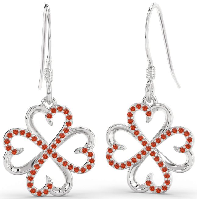 Fire Opal Platinum Clover Dangle Earrings