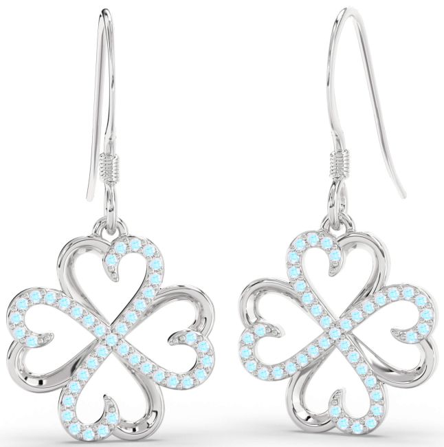 Moonstone Silver Clover Dangle Earrings