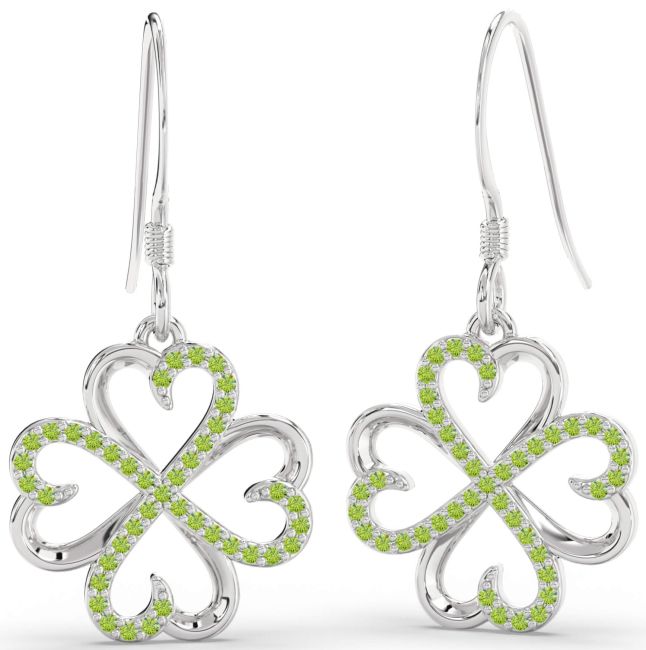 Peridot Silver Clover Dangle Earrings