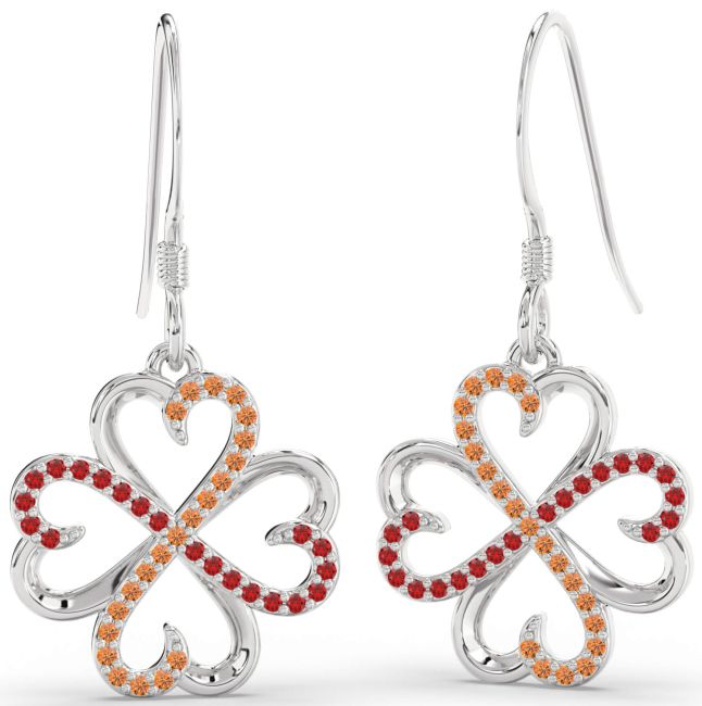 Ruby & Citrine White Gold Clover Dangle Earrings