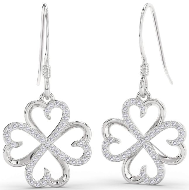 Salt & Pepper Diamond Platinum Clover Dangle Earrings