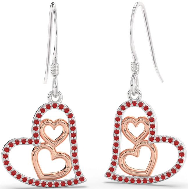 Ruby Silver & 10K Rose Gold Heart Dangle Earrings