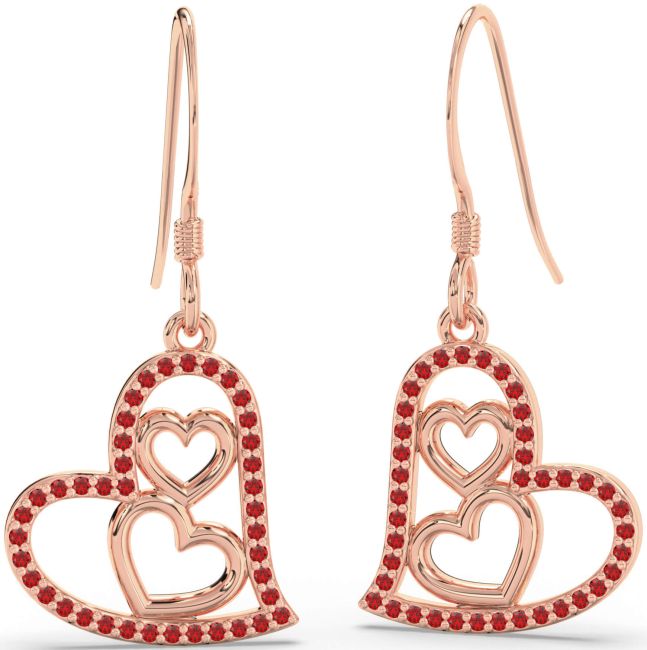 Ruby Rose Gold Heart Dangle Earrings