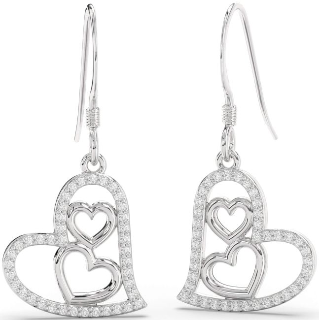 Diamond Platinum Heart Dangle Earrings