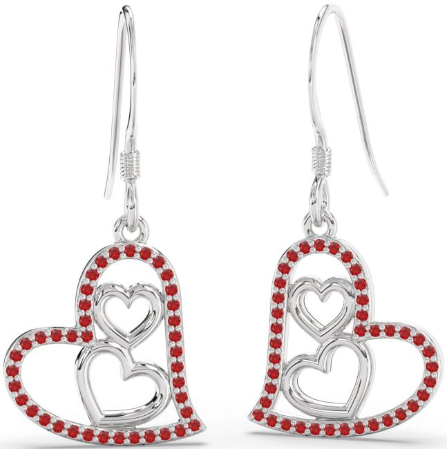 Ruby Platinum Heart Dangle Earrings