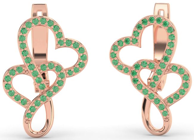Emerald Rose Gold Heart Dangle Earrings