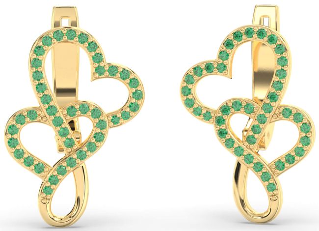 Emerald Gold Silver Heart Dangle Earrings