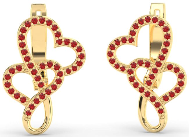 Ruby Gold Silver Heart Dangle Earrings
