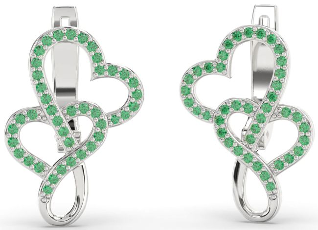 Emerald Platinum Heart Dangle Earrings