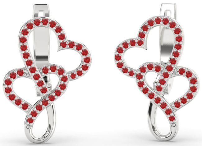 Ruby White Gold Heart Dangle Earrings