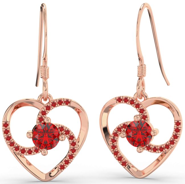 Ruby Rose Gold Heart Dangle Earrings