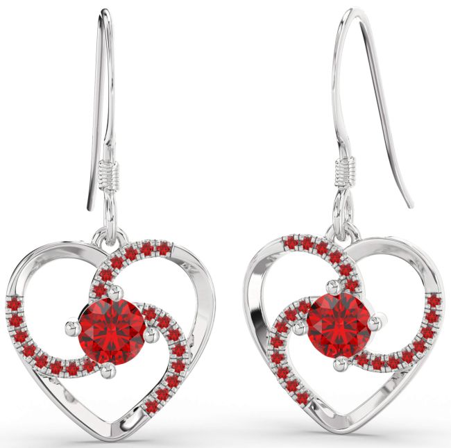 Ruby Platinum Heart Dangle Earrings