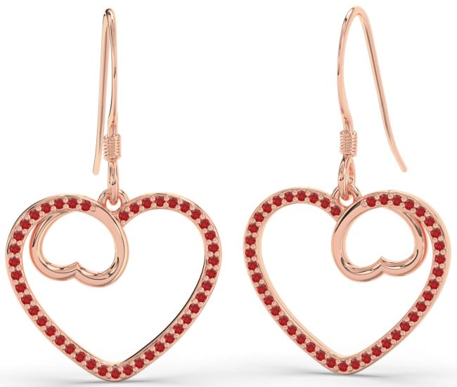 Ruby Rose Gold Heart Dangle Earrings