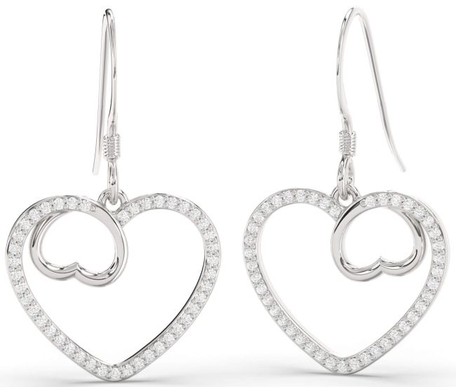 Diamond Platinum Heart Dangle Earrings