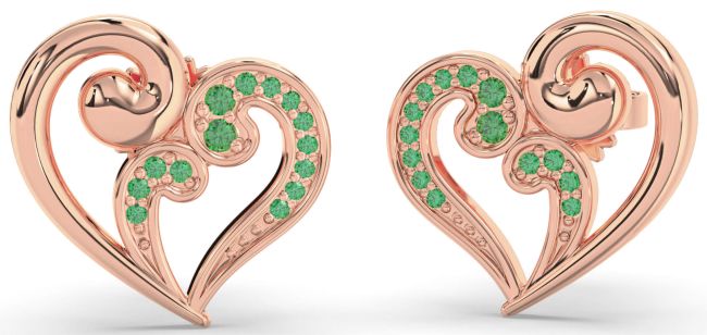 Emerald Rose Gold Heart Stud Earrings