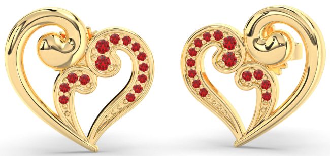 Ruby Gold Heart Stud Earrings