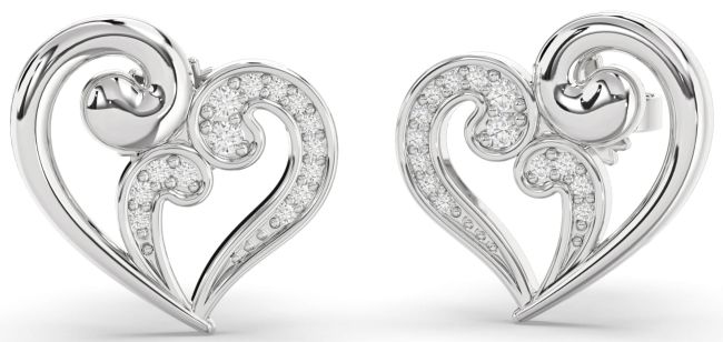 Diamond Platinum Heart Stud Earrings