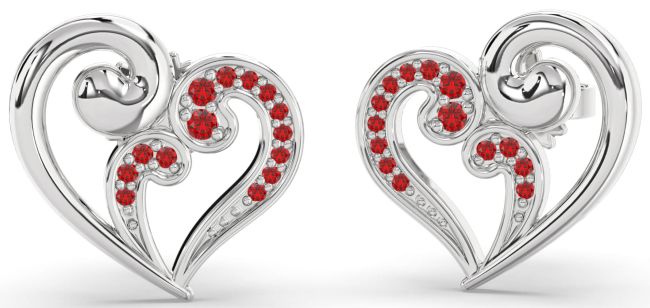 Ruby Silver Heart Stud Earrings