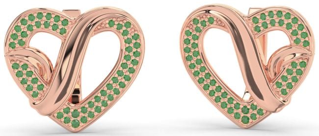 Emerald Rose Gold Heart Stud Earrings