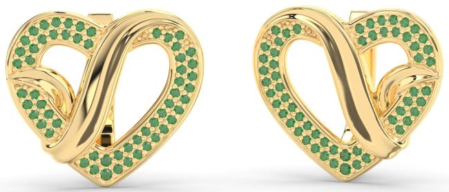Emerald Gold Silver Heart Stud Earrings