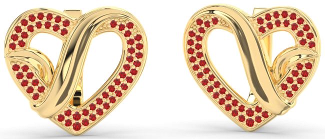 Ruby Gold Heart Stud Earrings