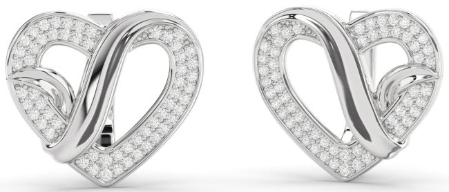 Diamond Platinum Heart Stud Earrings