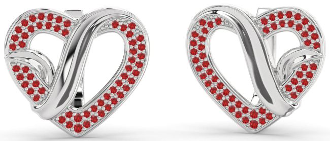 Ruby Silver Heart Stud Earrings
