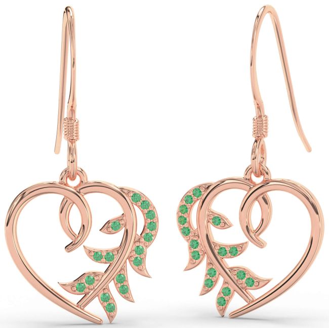 Emerald Rose Gold Heart Dangle Earrings