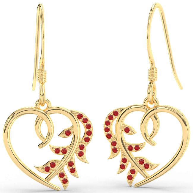 Ruby Gold Heart Dangle Earrings