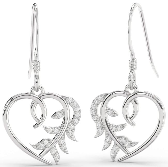 Diamond Platinum Heart Dangle Earrings
