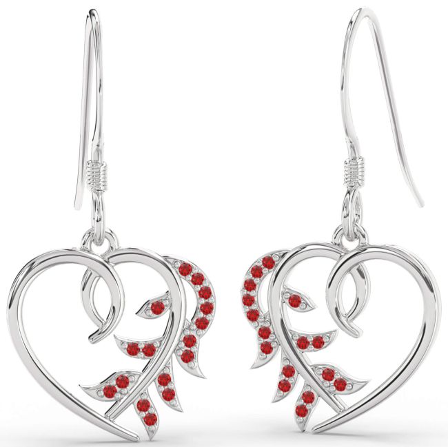 Ruby Silver Heart Dangle Earrings