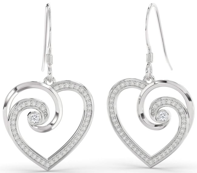 Diamond Platinum Heart Dangle Earrings