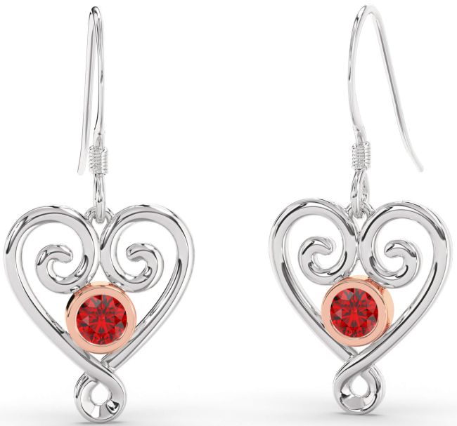 Ruby Rose Gold Silver Heart Dangle Earrings