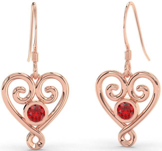 Ruby Rose Gold Heart Dangle Earrings
