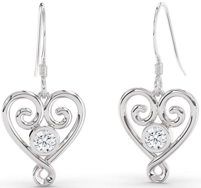 Diamond Platinum Heart Dangle Earrings
